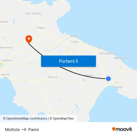 Mottola to Panni map