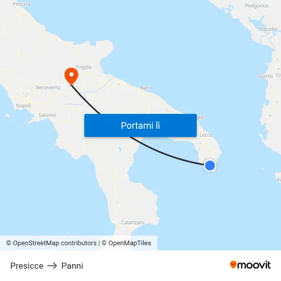 Presicce to Panni map