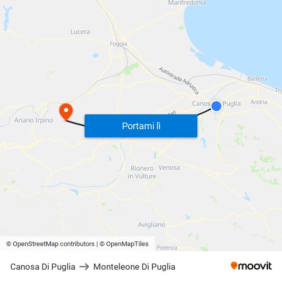 Canosa Di Puglia to Monteleone Di Puglia map