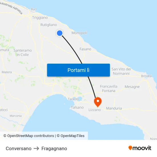 Conversano to Fragagnano map
