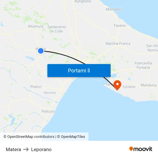Matera to Leporano map