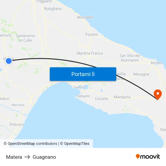 Matera to Guagnano map
