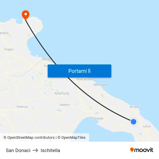 San Donaci to Ischitella map
