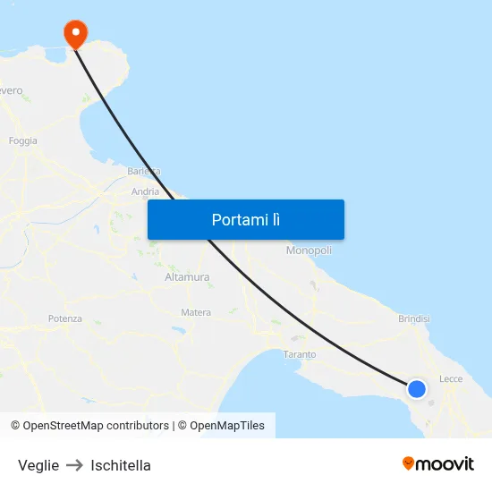 Veglie to Ischitella map