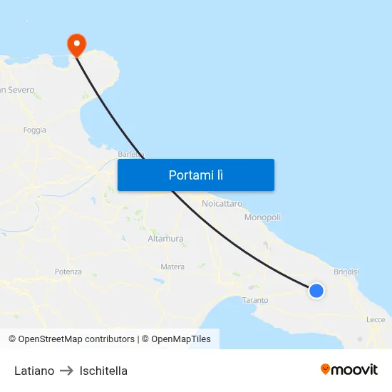 Latiano to Ischitella map