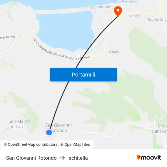 San Giovanni Rotondo to Ischitella map