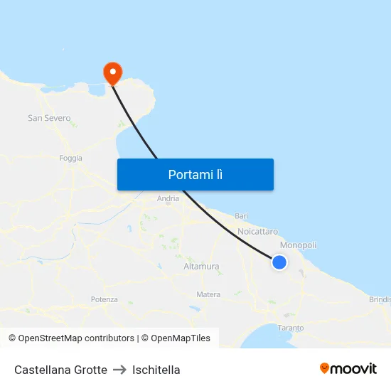Castellana Grotte to Ischitella map