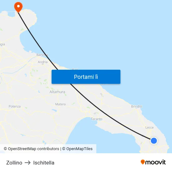 Zollino to Ischitella map