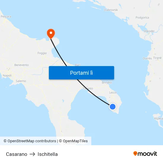 Casarano to Ischitella map