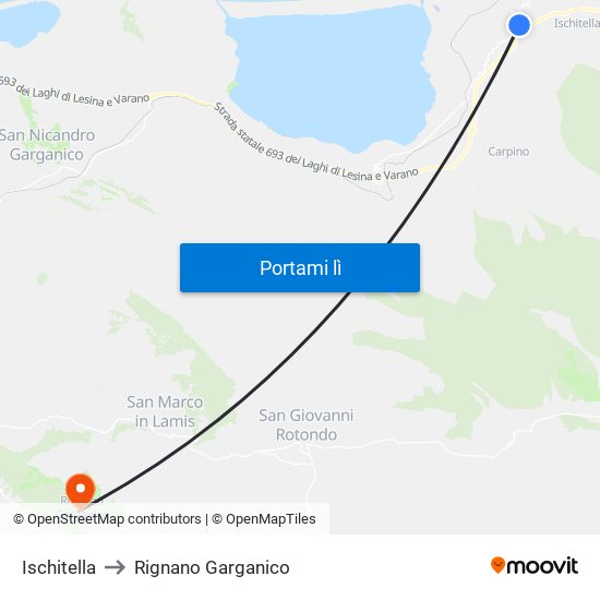 Ischitella to Rignano Garganico map
