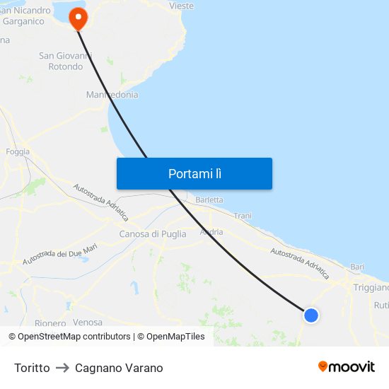 Toritto to Cagnano Varano map