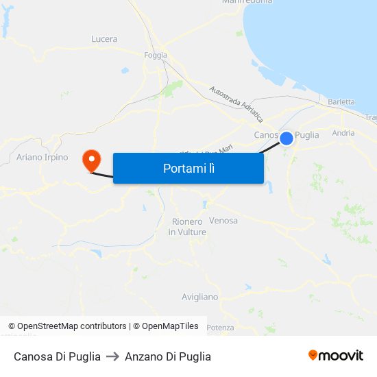 Canosa Di Puglia to Anzano Di Puglia map