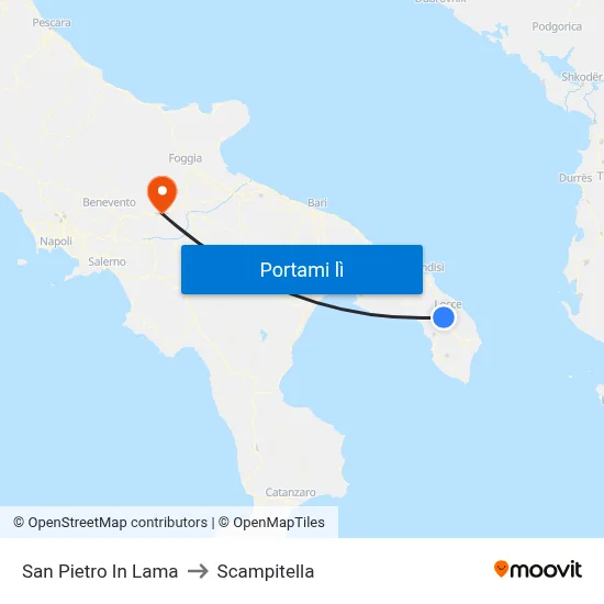 San Pietro In Lama to Scampitella map