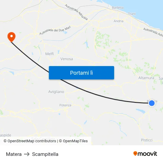 Matera to Scampitella map
