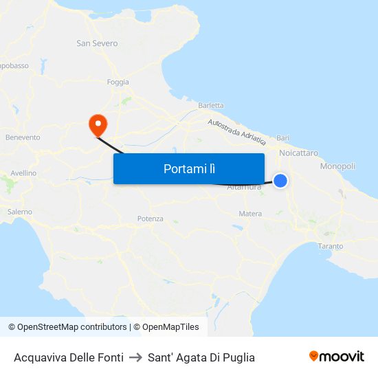 Acquaviva Delle Fonti to Sant' Agata Di Puglia map