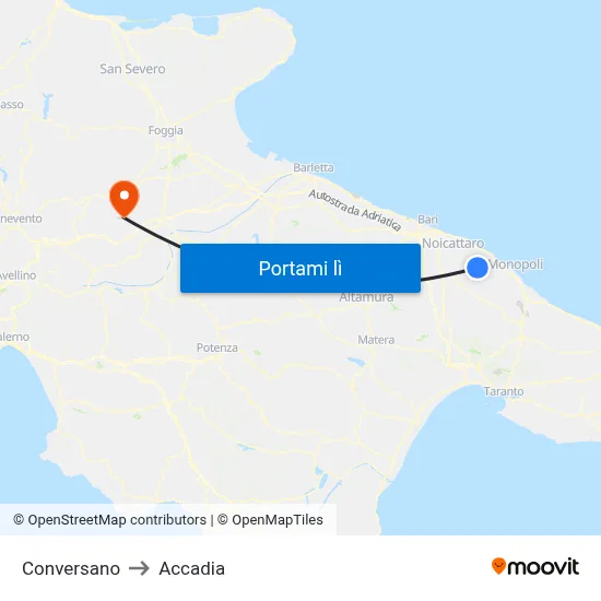 Conversano to Accadia map