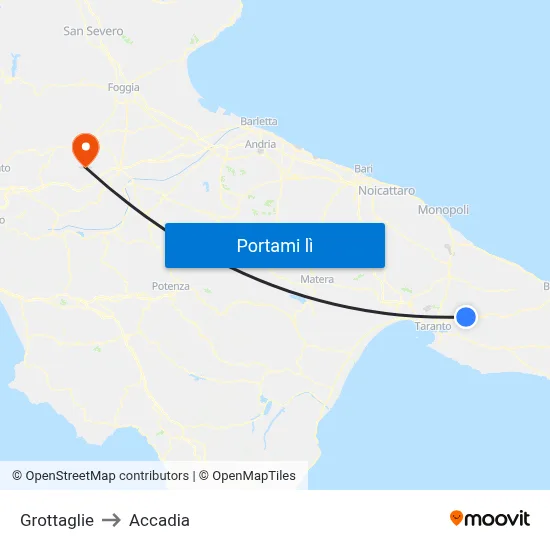 Grottaglie to Accadia map
