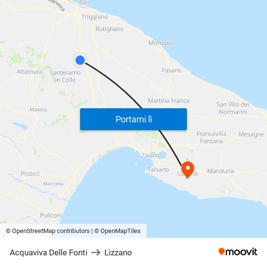 Acquaviva Delle Fonti to Lizzano map