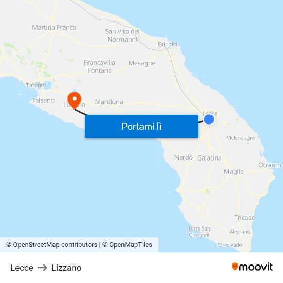 Lecce to Lizzano map