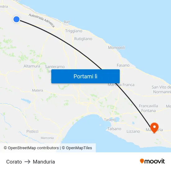 Corato to Manduria map