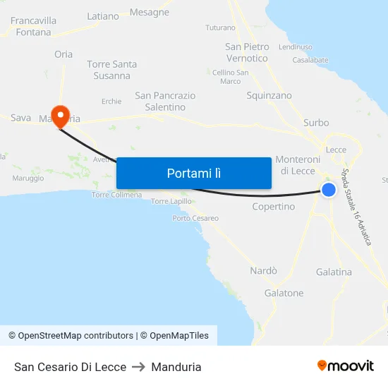 San Cesario Di Lecce to Manduria map