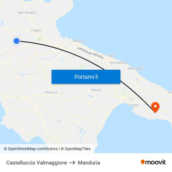 Castelluccio Valmaggiore to Manduria map