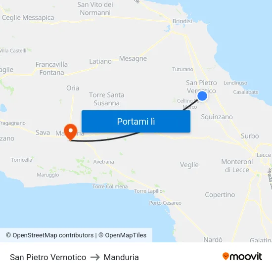 San Pietro Vernotico to Manduria map