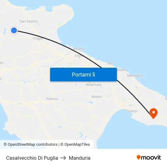 Casalvecchio Di Puglia to Manduria map