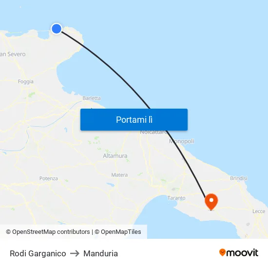 Rodi Garganico to Manduria map