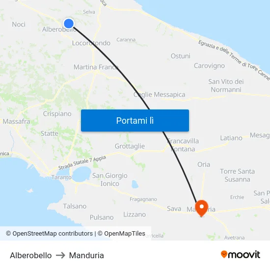 Alberobello to Manduria map