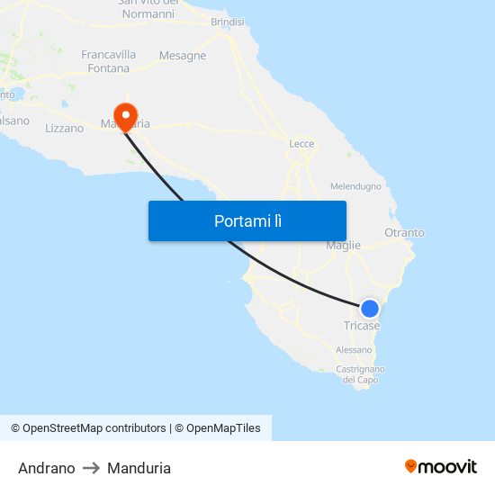 Andrano to Manduria map