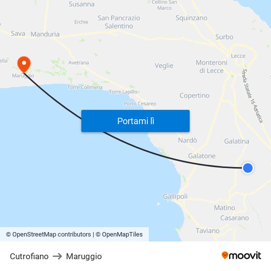 Cutrofiano to Maruggio map