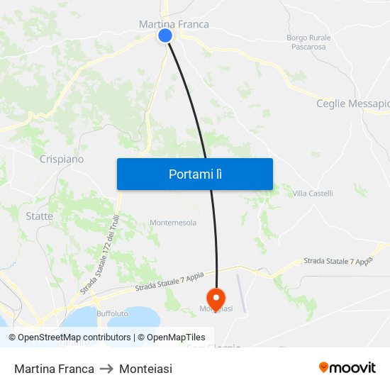 Martina Franca to Monteiasi map