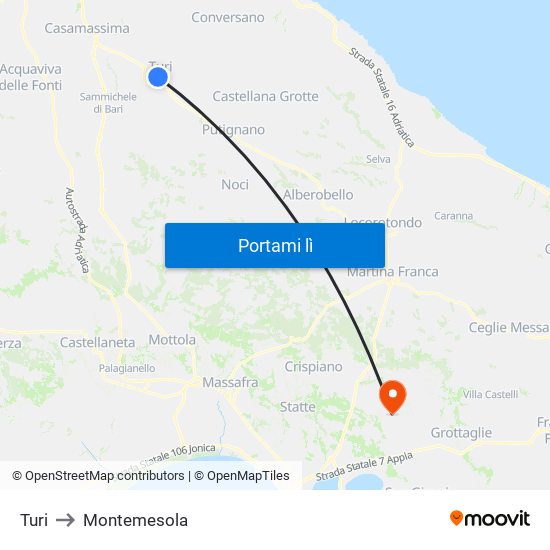 Turi to Montemesola map