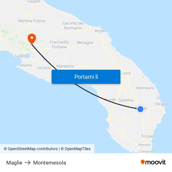 Maglie to Montemesola map