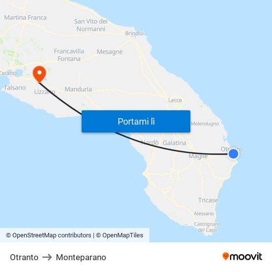Otranto to Monteparano map
