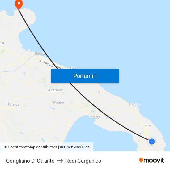 Corigliano D' Otranto to Rodi Garganico map