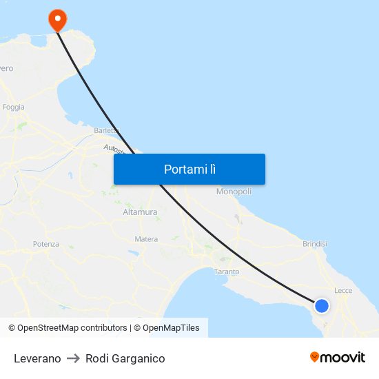 Leverano to Rodi Garganico map