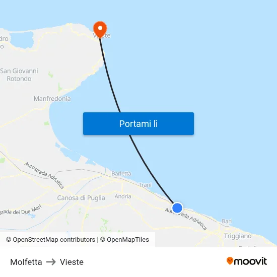 Molfetta to Vieste map