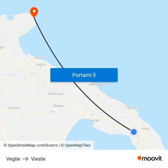 Veglie to Vieste map