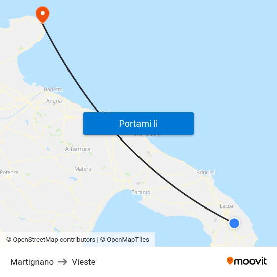 Martignano to Vieste map