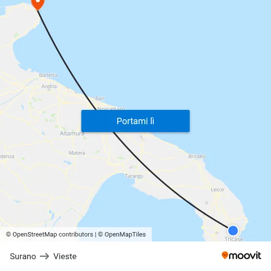 Surano to Vieste map