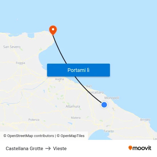 Castellana Grotte to Vieste map