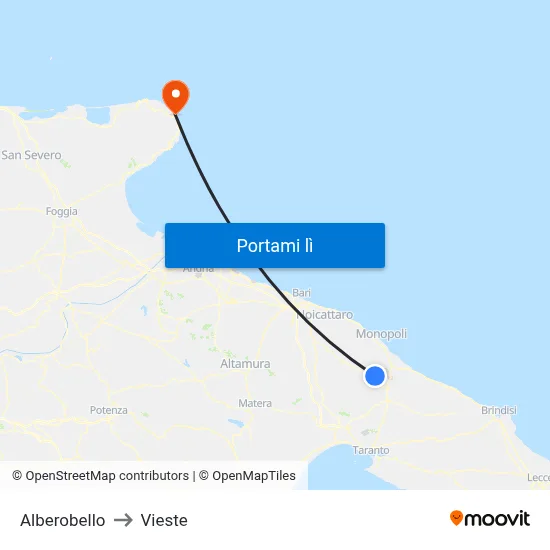 Alberobello to Vieste map