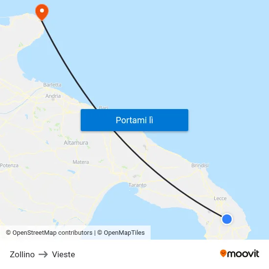 Zollino to Vieste map