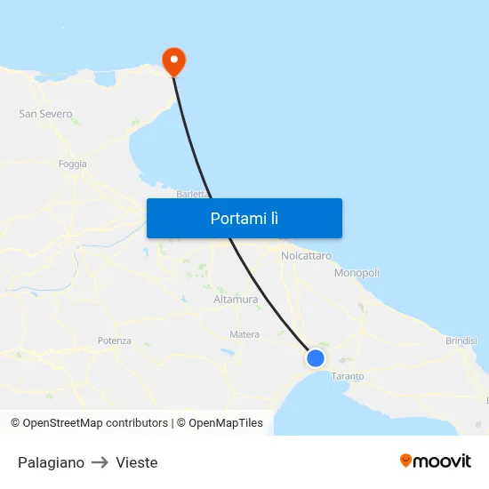Palagiano to Vieste map