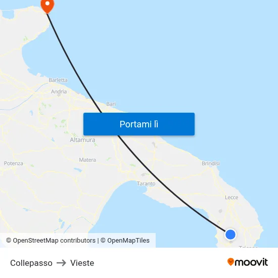 Collepasso to Vieste map