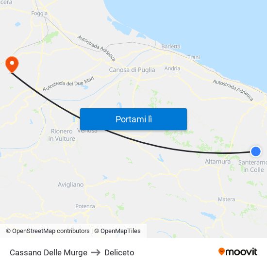 Cassano Delle Murge to Deliceto map