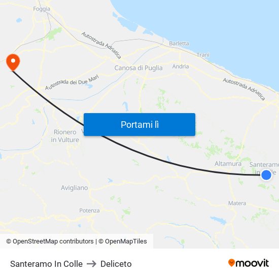 Santeramo In Colle to Deliceto map