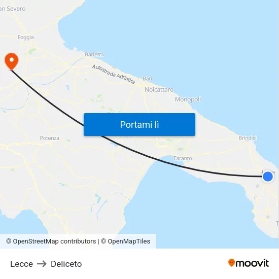 Lecce to Deliceto map